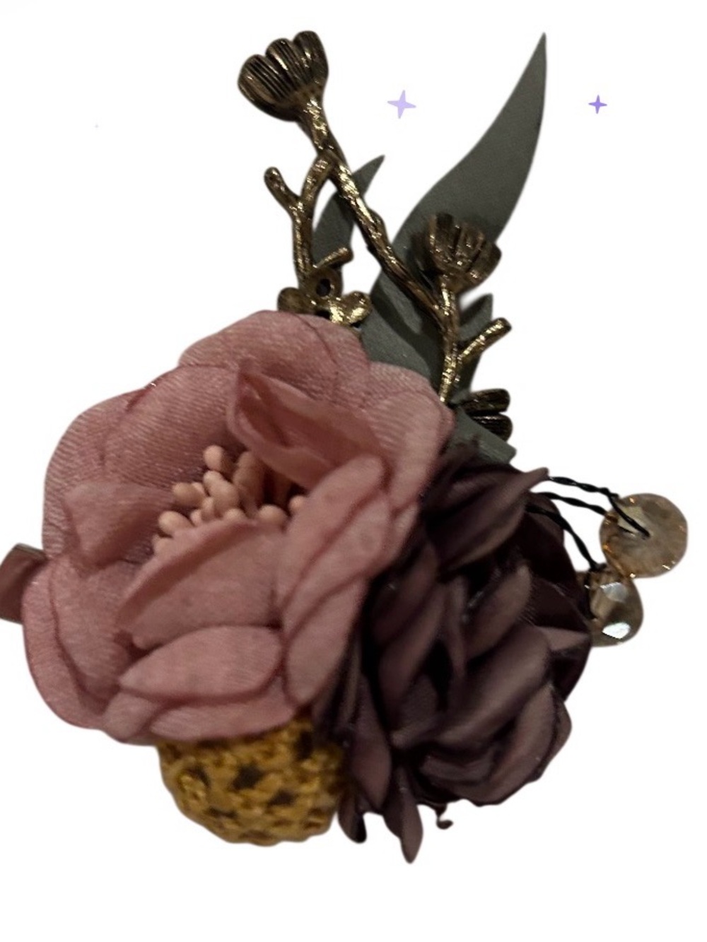 Floral Fabric Hair Clip and broochwith Gold Accents - Women Jewelry